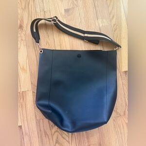 Black Vegan Leather Shoulder/Crossbody Bag with Striped Strap Crabtree & Evelyn